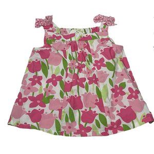 Crazy 8 Gymboree White Pink Green Tulip Girls Tank Top Bows Girls XS 4 4T